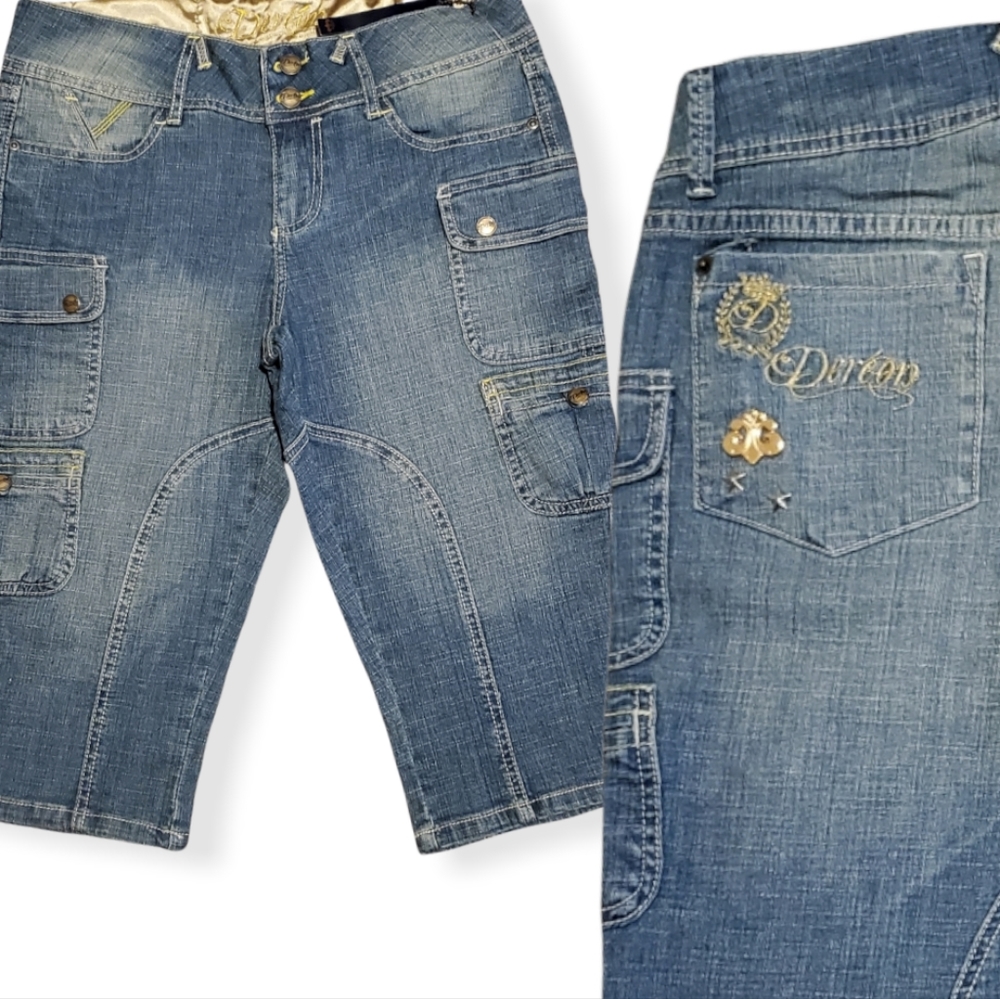 Y2K💥Vintage Dereon💫Cargo Bermuda Fitted Denim Shorts, Size 7/8, NWT